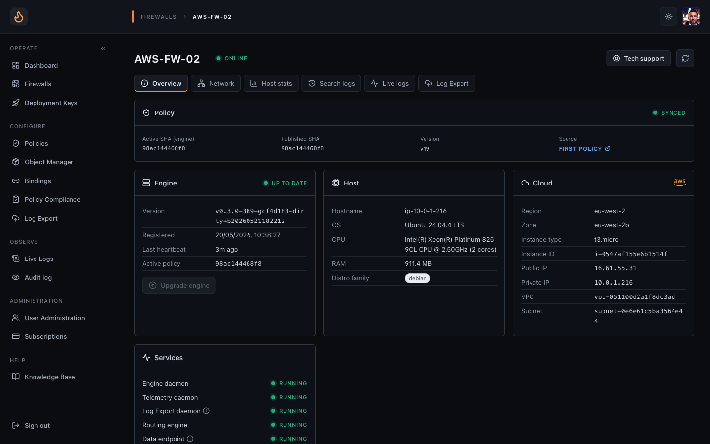 Firewall detail page
