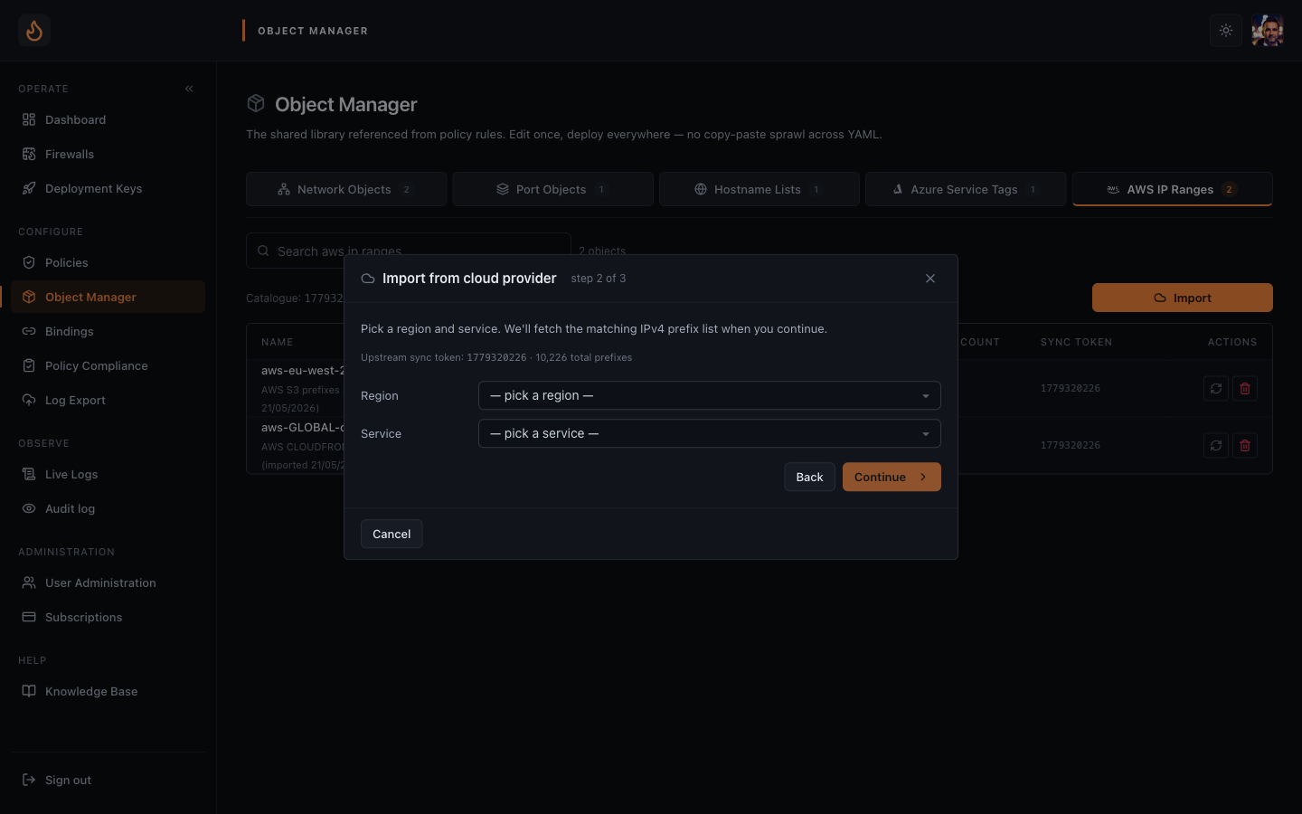 Import dialog