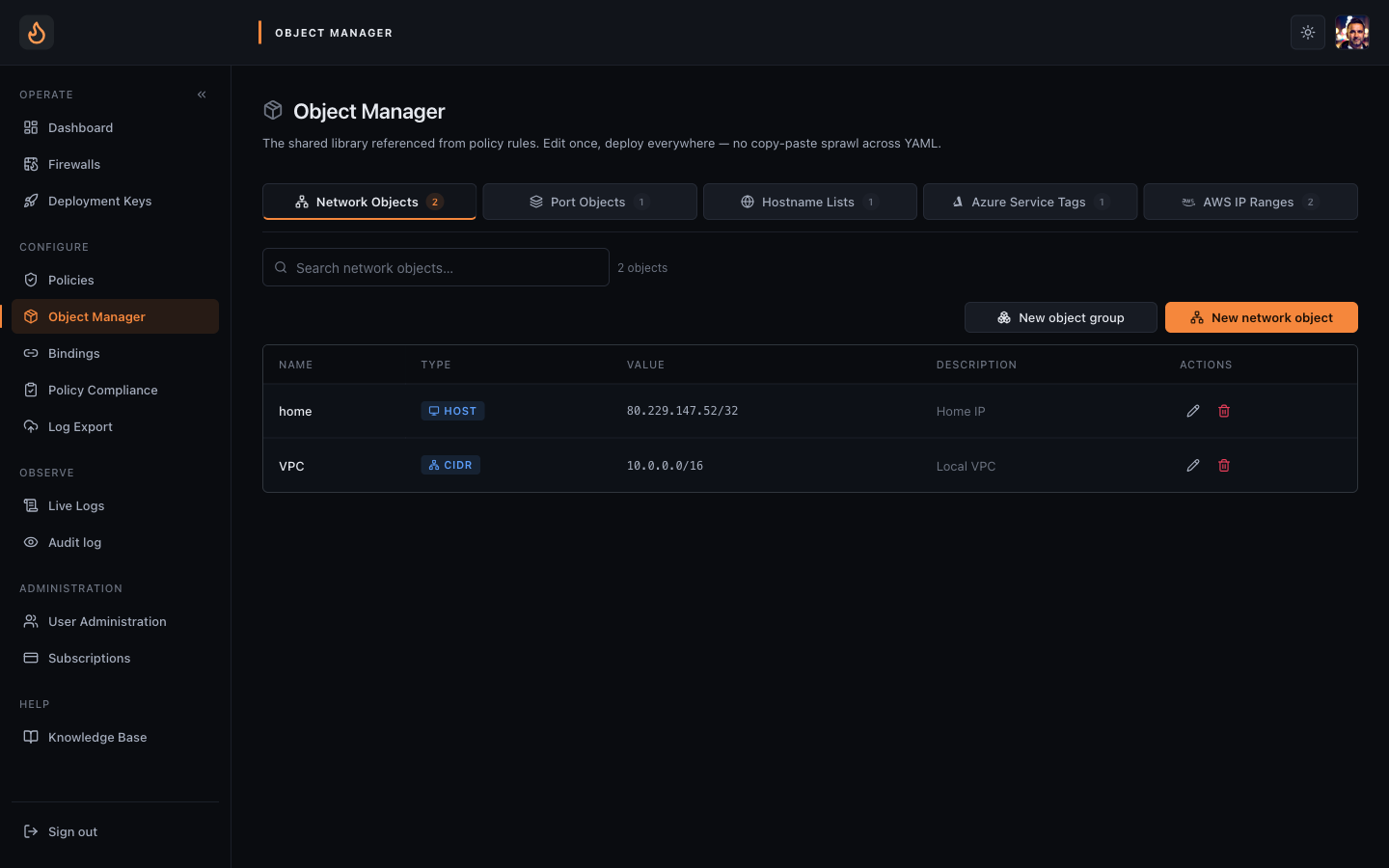 Object Manager landing page