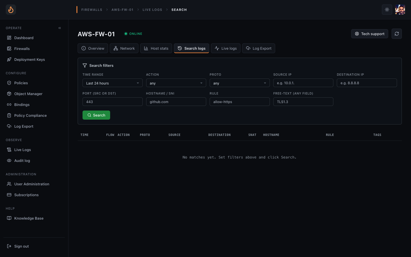 Historical log search