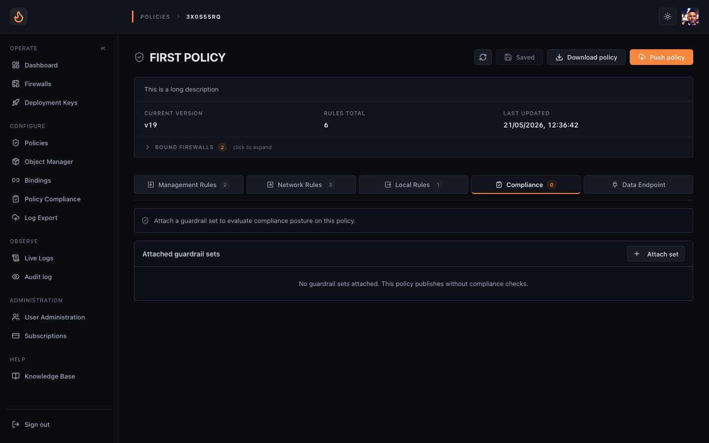 Compliance tab on policy