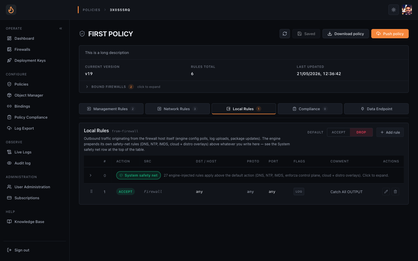 Local Rules (from-firewall) section