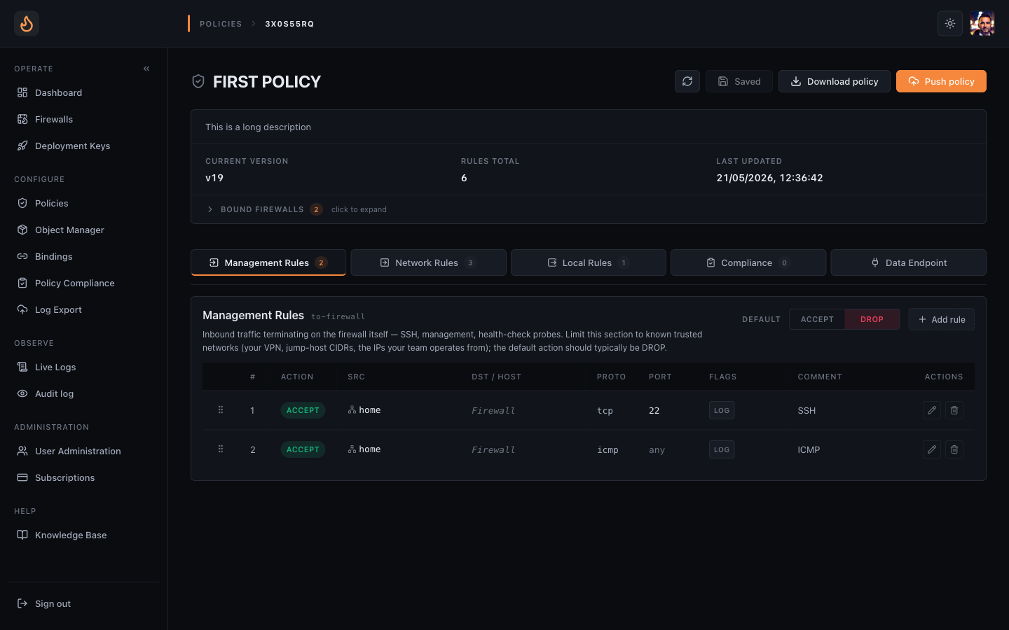 Management Rules (to-firewall) section